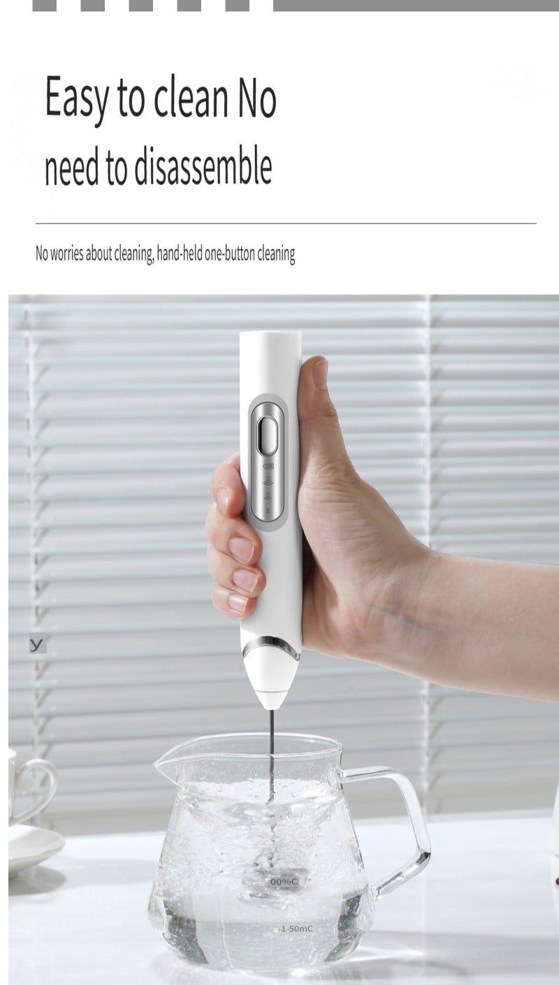 الكهربائية الحليب الرغوة اليدوية USB مع قوس ثلاثة سرعة قابلة للتعديل, رغوة صانع 1200mA نوع-Cالشحن, الدقيق خلاط 304 الفولاذ المقاوم للصدأ, قابلة لإعادة الشحن بيضة جلد منخفضة الضوضاء, أسود - Image 5